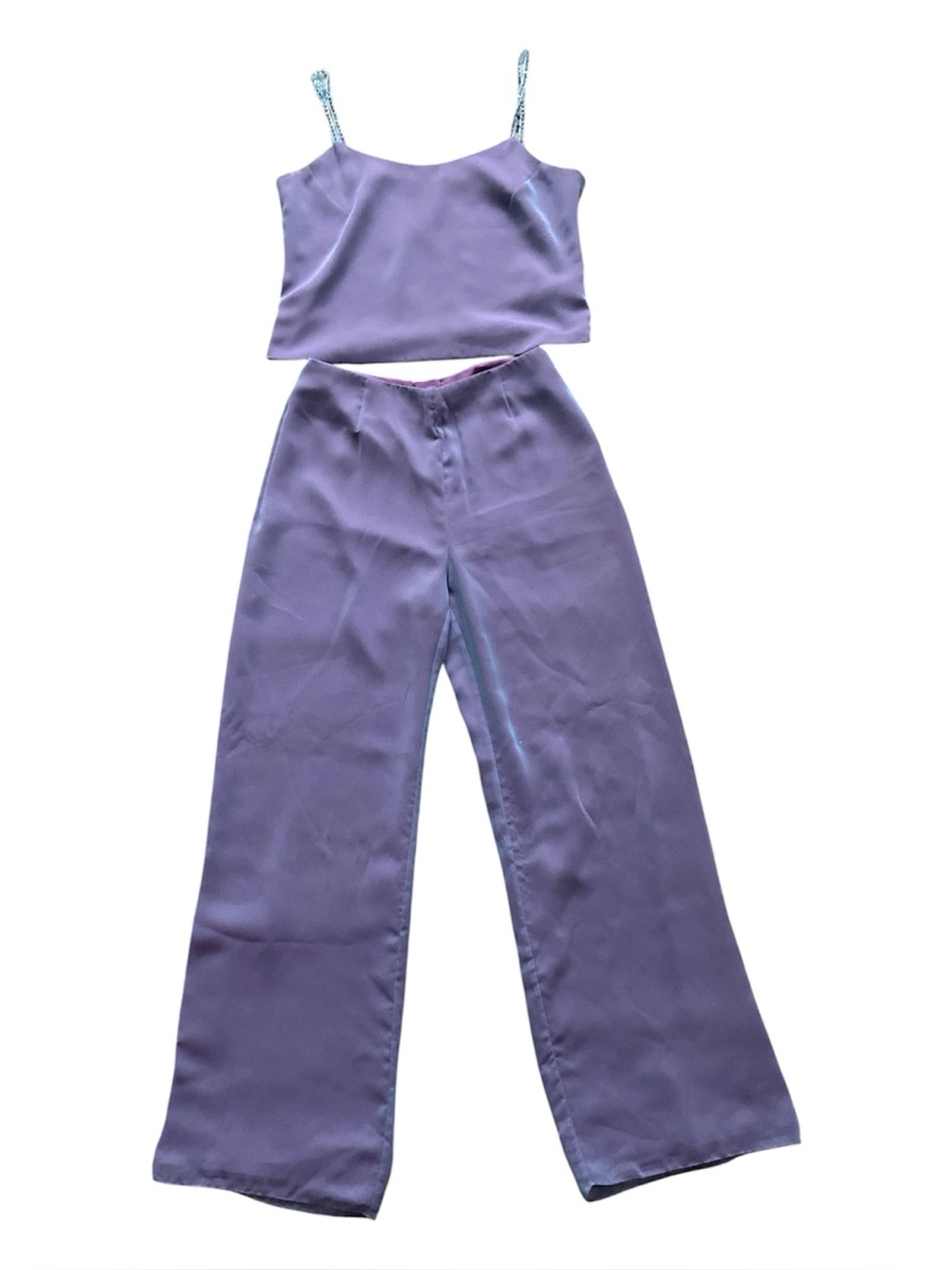 Juliana Collezione Lavender Cami Top Beaded Straps and Wide Leg Pant Set Y2K